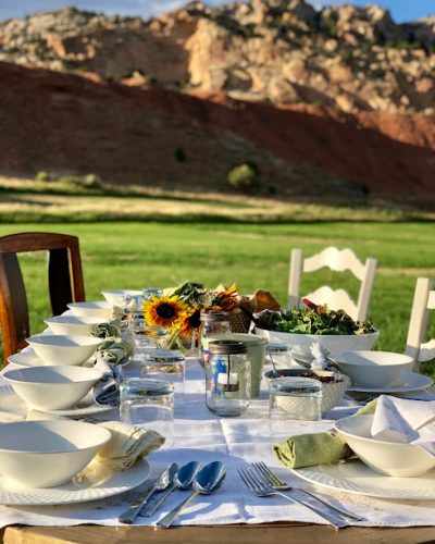 Farm-to-table dinner out in the field